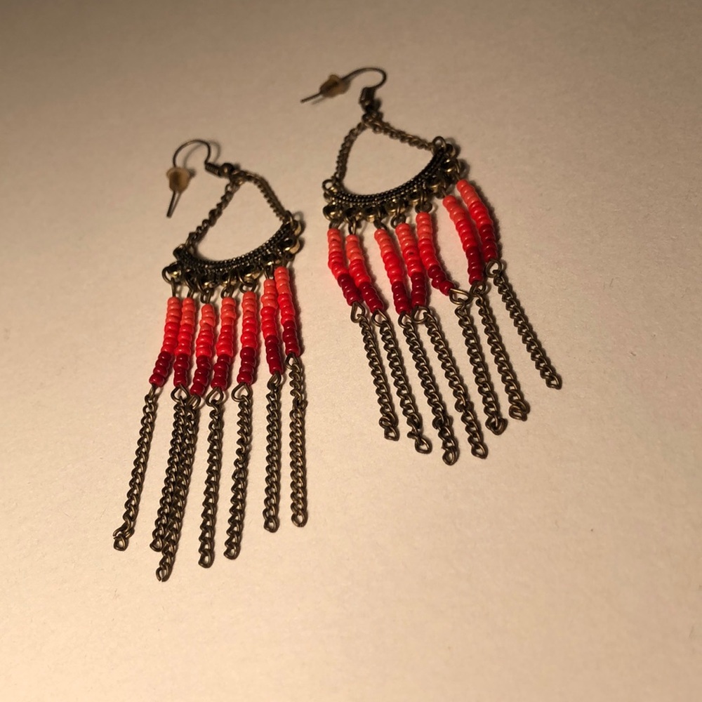 Long red earrings